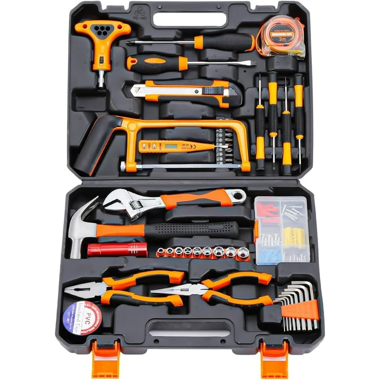 Hoey 105 Piece Tool Kit, Household Tools with Case, Hammer