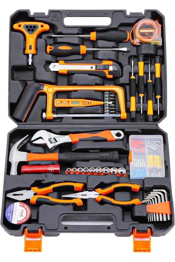 105 Piece General Household Tool Set in Toolbox Storage Case with Essential Hand Tools for Everyday Home Repairs, DIY and Crafts