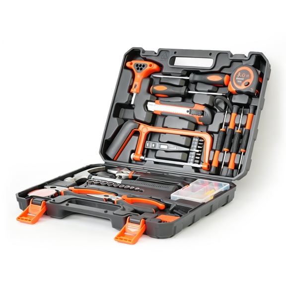 105 Piece Tool Set, General Household Hand Tool Kit with Hard Case, 72-Tooth Ratchet & Socket Set, S2 Drill Bits, Wire Stripper, Hammer, Voltage Tester, for Home DIY, Car Repair, Electrician