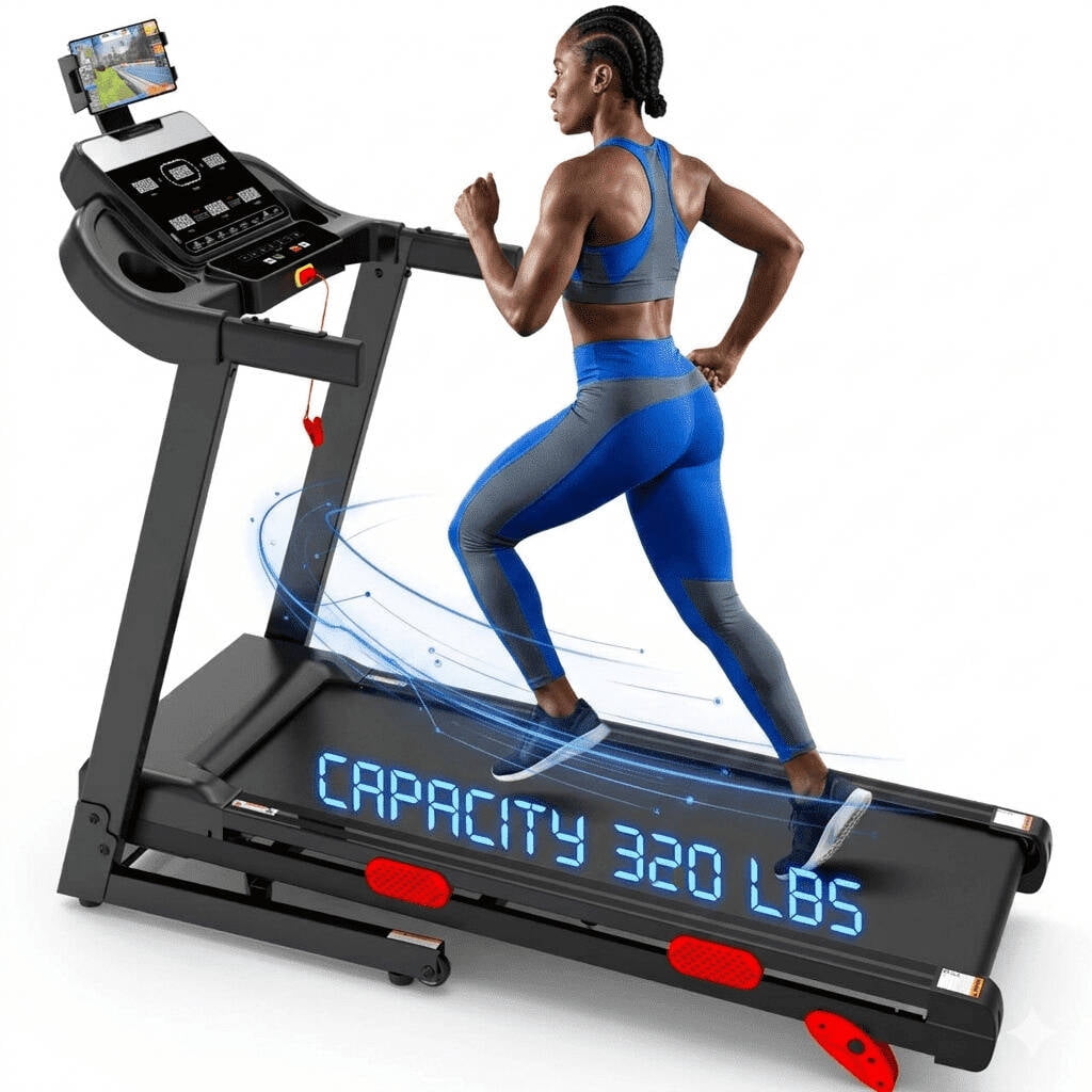 105 Programs Treadmill for Home, Foldable 3.65HP Treadmill with 10% Incline, Portable Treadmill 320lb Capacity, 9MPH Jogging Walking Treadmill with APP Control,Cushioned Belt,Exercise Treadmill