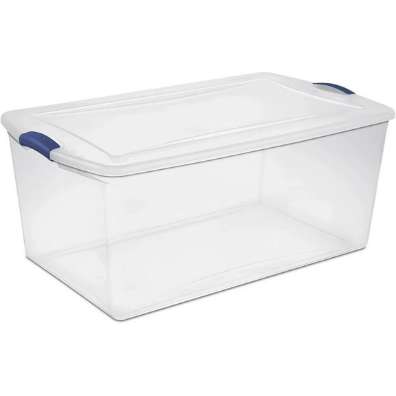 105 Qt. Clear Plastic Latching Box, Blue Latches with Clear Lid