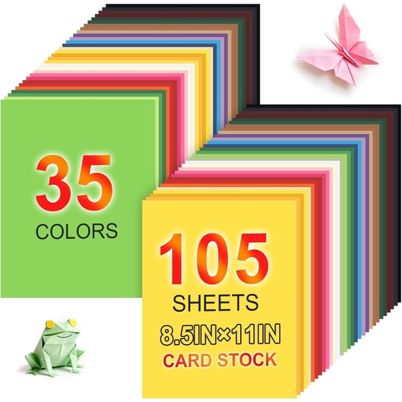 105 Sheets 8.5" X 11" Colored Card Stock Paper 35 Assorted Colored Cardstock Printer Construction Paper Card Making Supplies for Printer, Invitations, Scrapbooking, Diy Crafts (180gsm/65lb)
