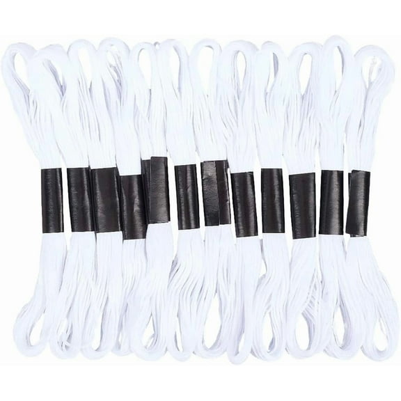 105 Yards 12 Skeins 6Ply White Embroidery Floss Soild Cross Stitch Thread Needlepoint Friendship Bracelet String Bulk Yarn Threads