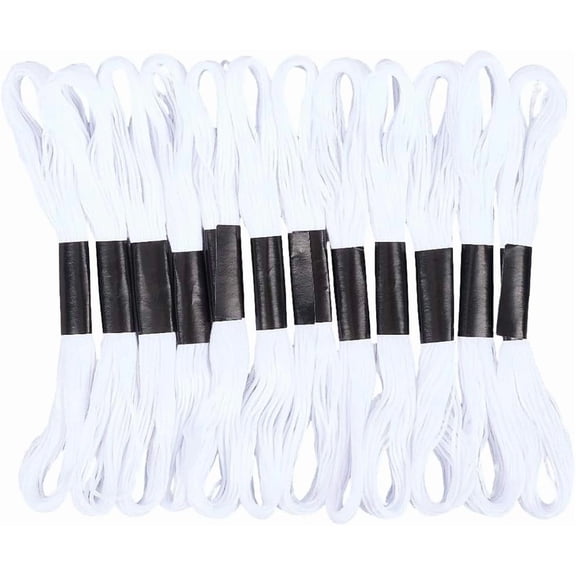105 Yards 12 Skeins 6Ply White Embroidery Floss Soild Stitch Thread Needlepoint Friendship Bracelet String Bulk Yarn Threads for Hand Sewing Making Jewelry Crafts Bracelets Crochet Diy for DIY