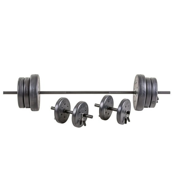 105 lb Barbell and Dumbell Weight Set Featuring Two 20 lb., Four 10 lb. and Four 5 lb. Weights, Two Dumbbell Bars & Full 6-foot Length Bar