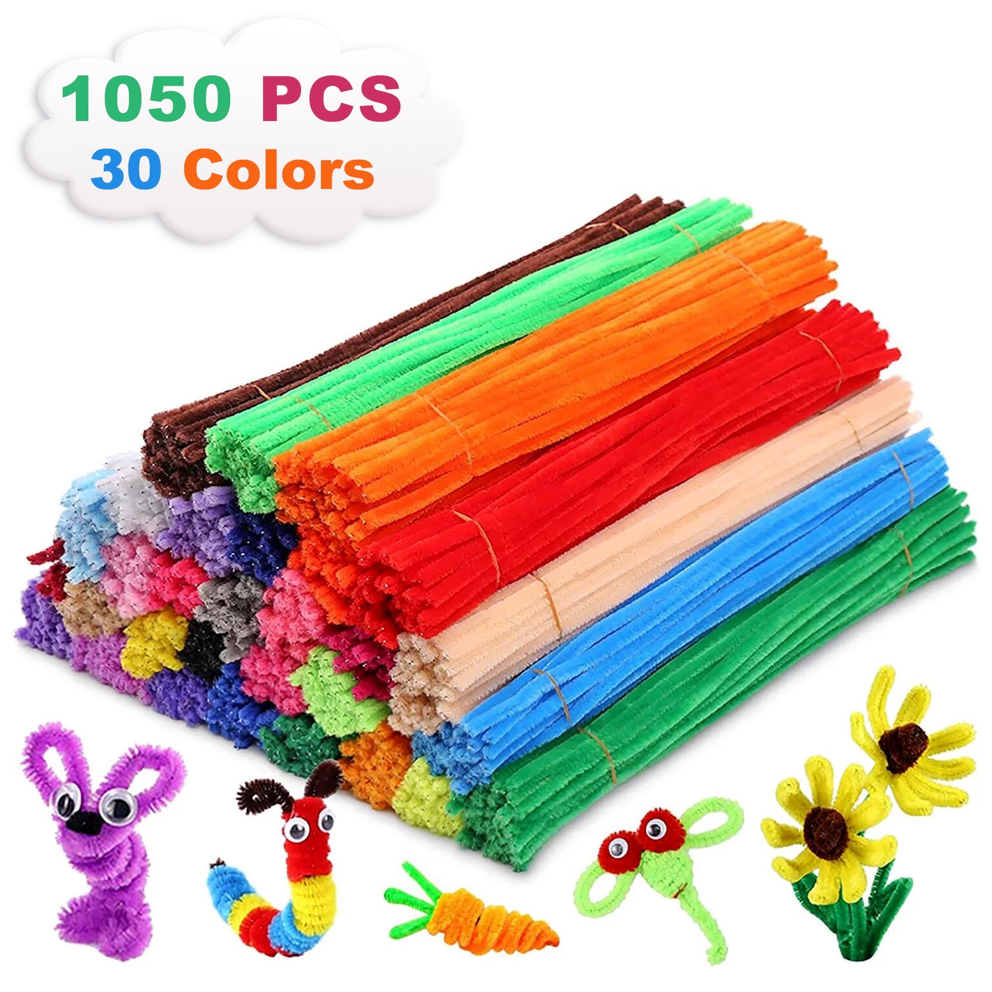 1050 Pcs Pipe Cleaners Chenille Stems 30 Colors for Unisex Children Crafts Supplies