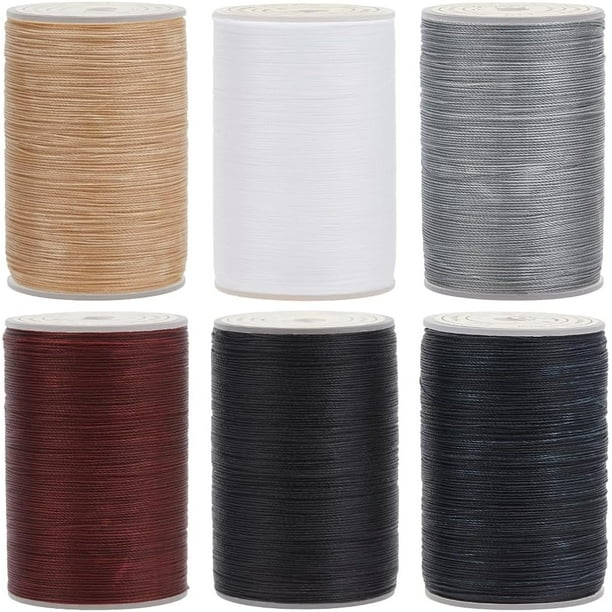 1050 Yards 960m 6 Rolls Waxed Polyester Cord 0.3 0.4mm Twisted Sewing Waxed Thread Polyester Cord Stitching Thread Cord Wax String with Spool for