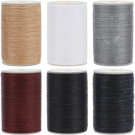 1050 Yards(960m)/6 Rolls Waxed Polyester Cord 0.3~0.4mm Twisted Sewing Waxed Thread Polyester Cord Stitching Thread Cord Wax String with Spool for Bracelets Necklace Jewelry Making - 6 Colors