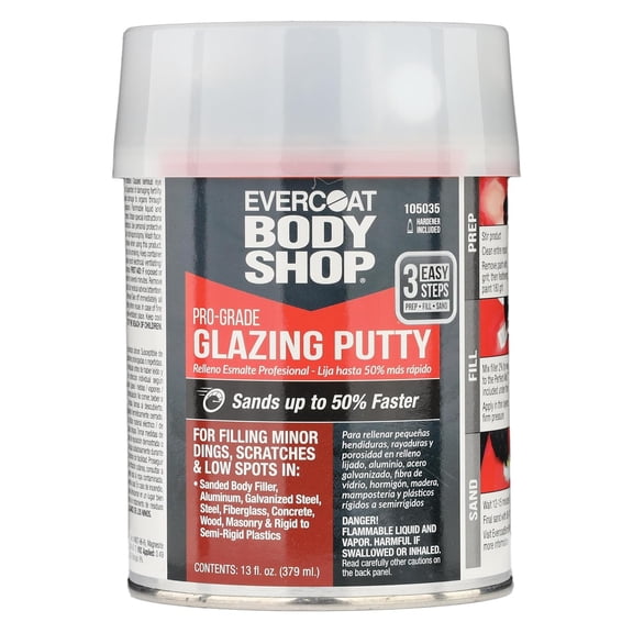 105035 Pro-Grade Glazing Putty for Filling Minor Dings, Scratches and Low Spots in Aluminum, Fiberglass & More, Easy Mix Hardener Included 13 Fl Oz.
