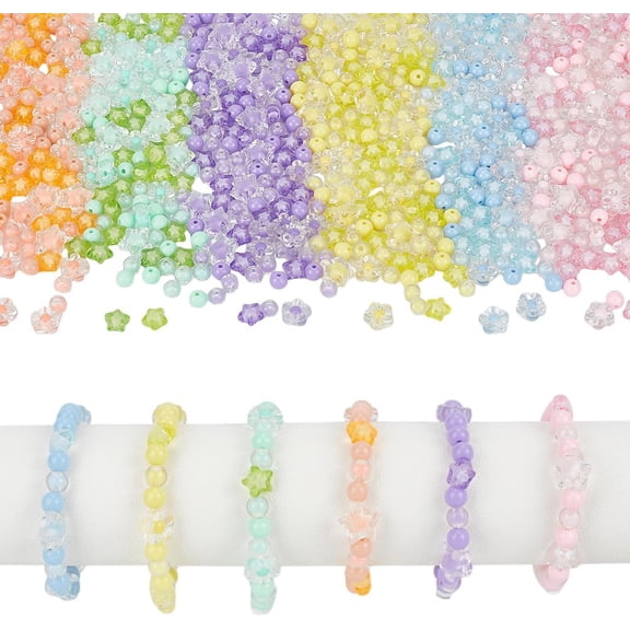 1050Pcs 30 Styles Acrylic Assorted Beads Candy Color Acrylic Pastel Beads Flower Star Colorful Macaron Beads Cute Loose Beads Bulk Kawaii Spacer Beads for DIY Bracelet Necklace Jewelry Making