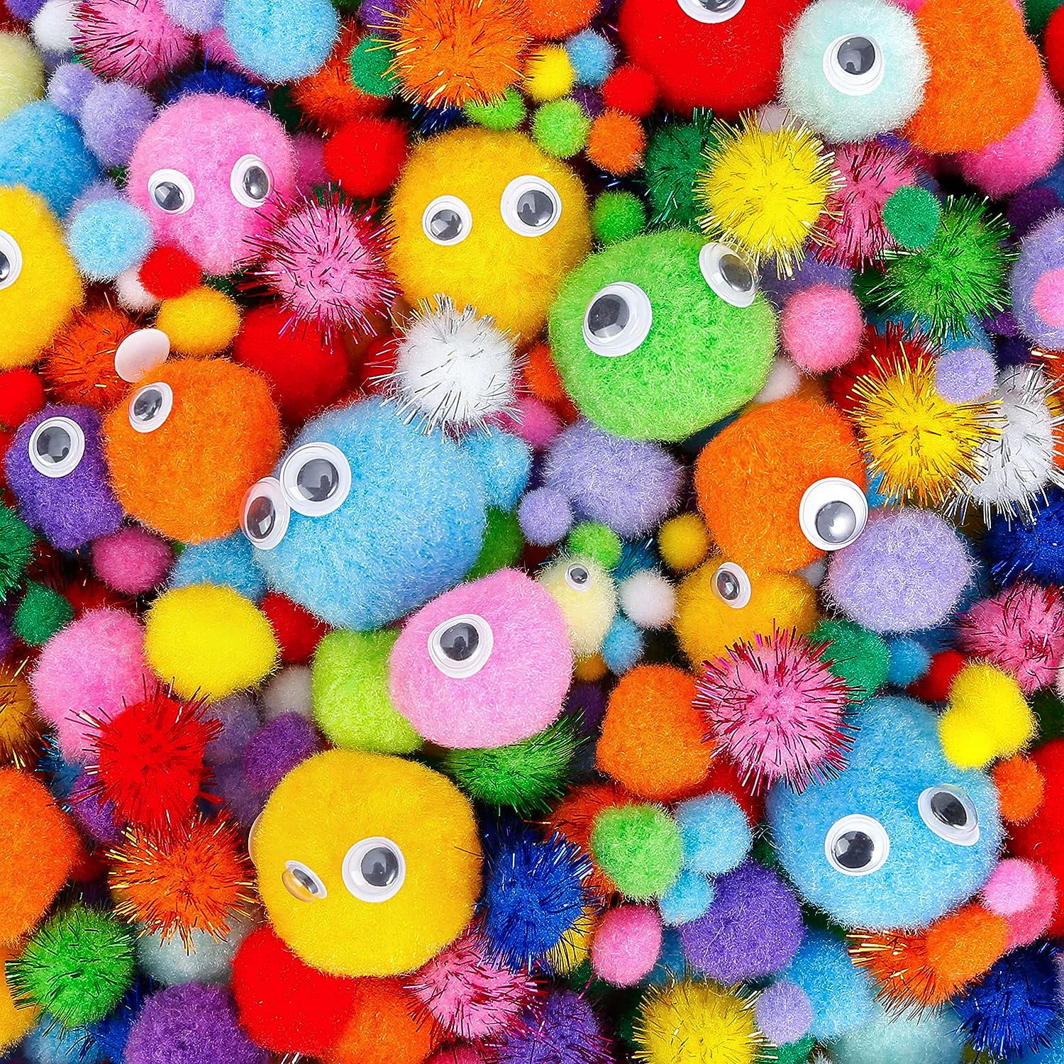 Pompomページ 1050Pcs Multicolor Pom Poms & Wiggly Eyes, Assorted Sizes