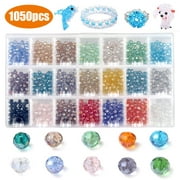 1050pcs Briolette Crystal Glass Beads for Jewelry Making Supplies, EEEkit Faceted Rondelle Beads, Finding Spacer Beads Faceted Shape Assorted Beads with Container Box, Beading Supplies with Hole