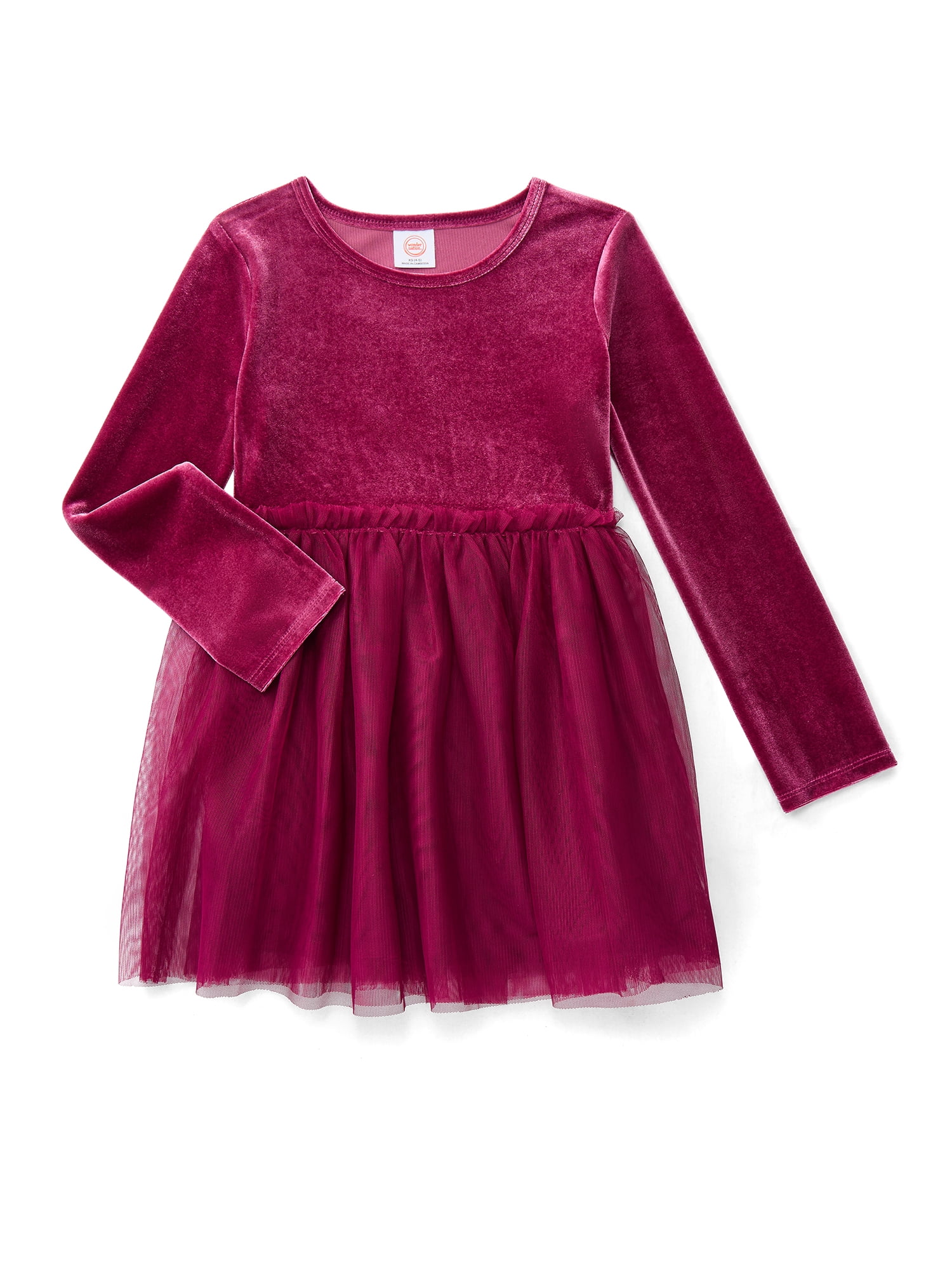Wonder Nation Girls Velour Tutu Dress with Long Sleeves, Sizes 4-18 & Plus