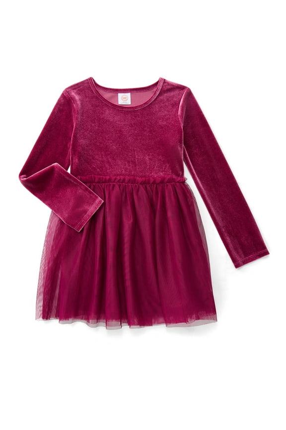 Girls Velour Tutu Dress with Long Sleeves, Sizes 4-18 & Plus