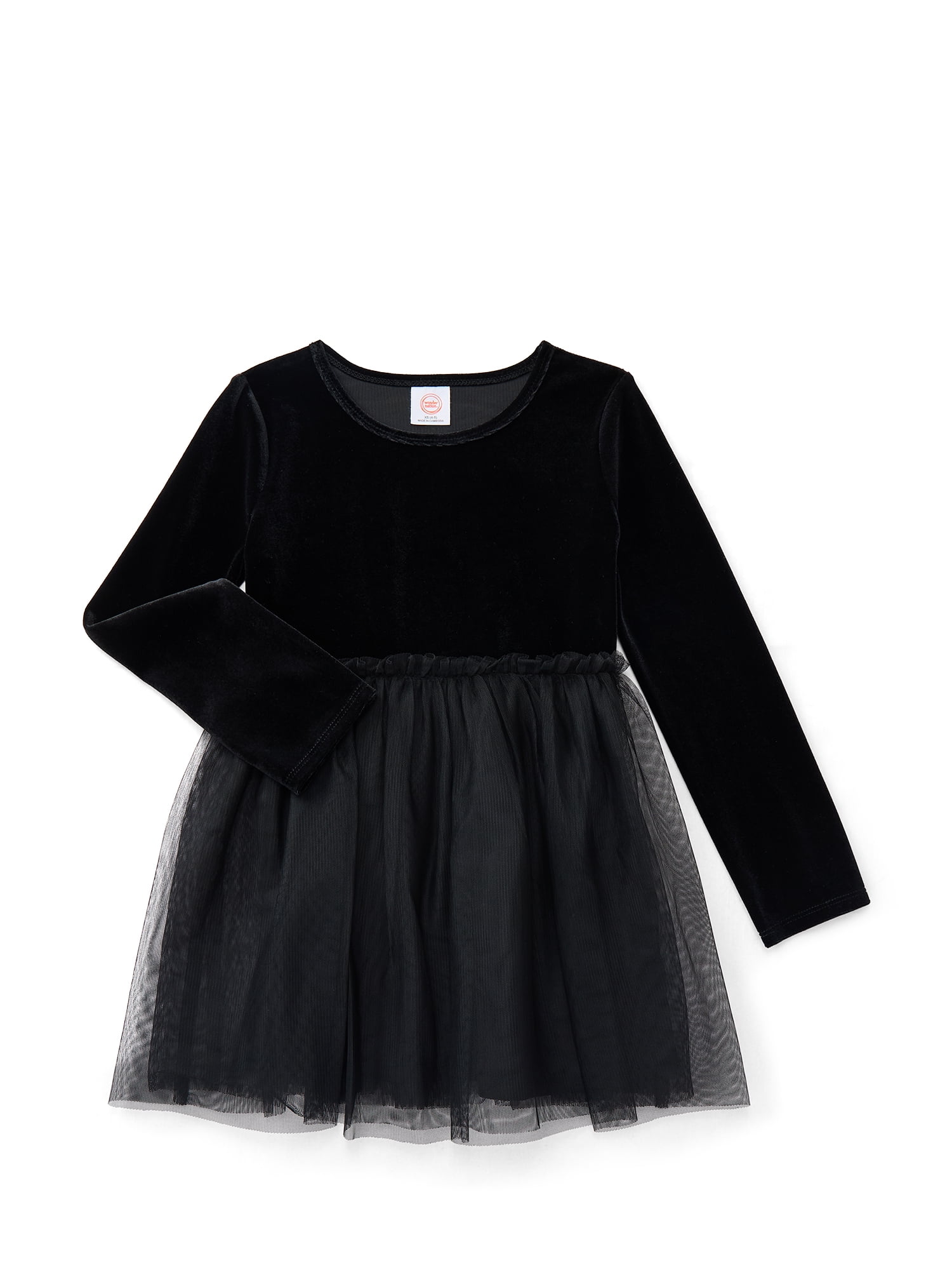 Wonder Nation Girls Velour Tutu Dress with Long Sleeves, Sizes 4-18 & Plus