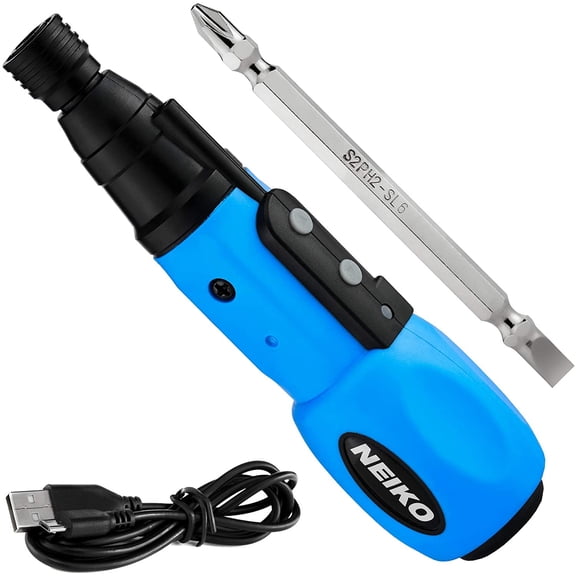 10577 Wireless Electric Screwdriver | 1/4 inch hex automatic locking safety chuck | includes cross and flat screwdriver bits | rechargeable lithium-ion technology | automatic and manual modes