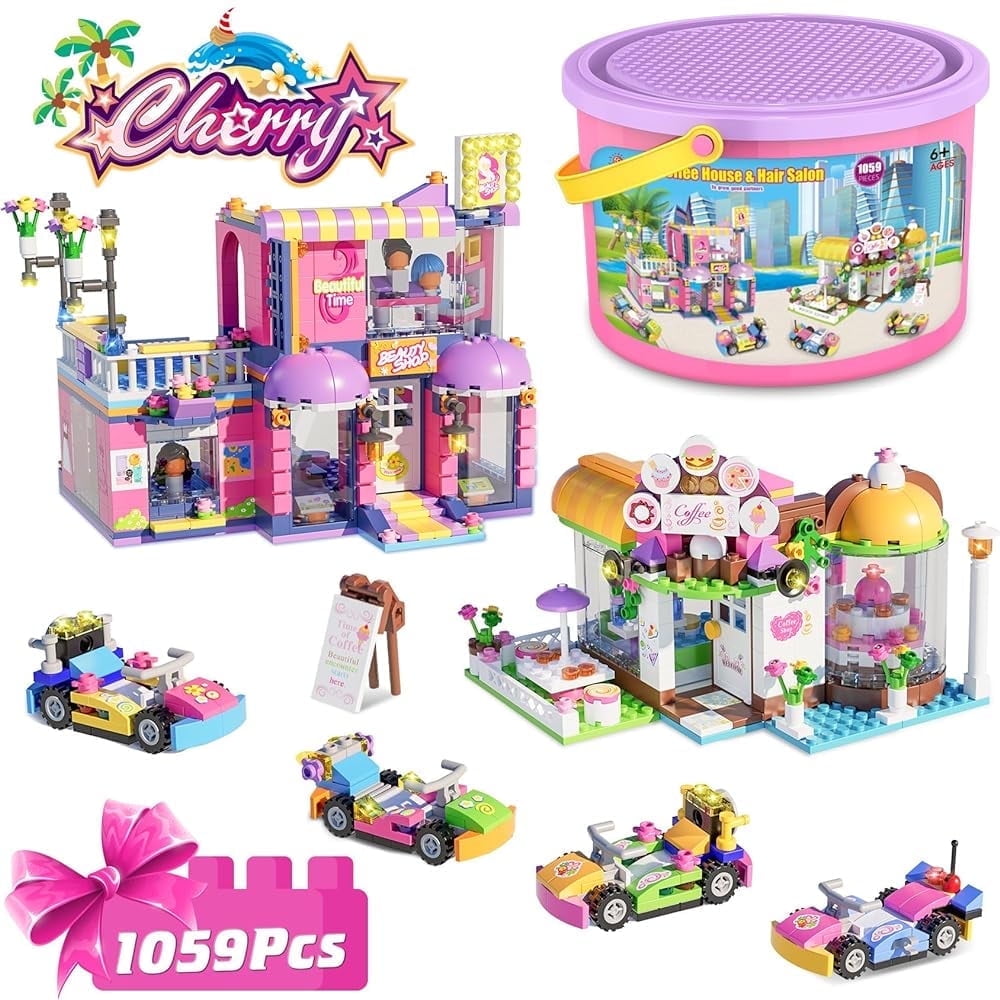 1059 Pcs Building Block Set, ENP Friends Building Set for Girls, Heartlake Cafe Hair Salon Building Toy, Gift for Kids 6-12, Pink