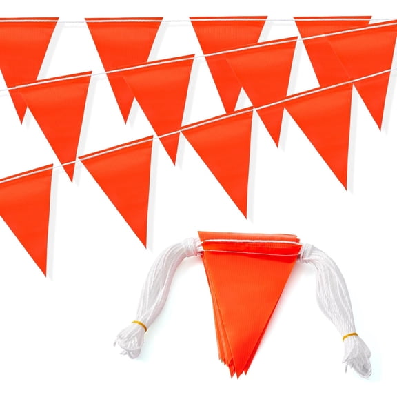 105FT Safety Warning Pennant Banner Flags Multipurpose High Visibility Triangle Flags for outside fence, Roadwork, Party and Hazard Areas(ORANGE,45pcs,105FT)