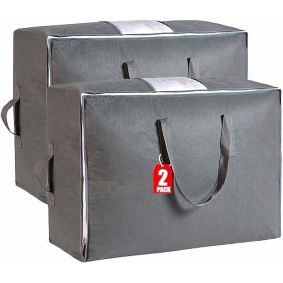 105L Extra Large Storage Bags for Blankets, King Comforters, Bedding, Clothes, Pillows, Sheets - Closet Organizers and Storage with 4 Handles & Clear Window, Foldable & Breathable (Grey, 2pack)