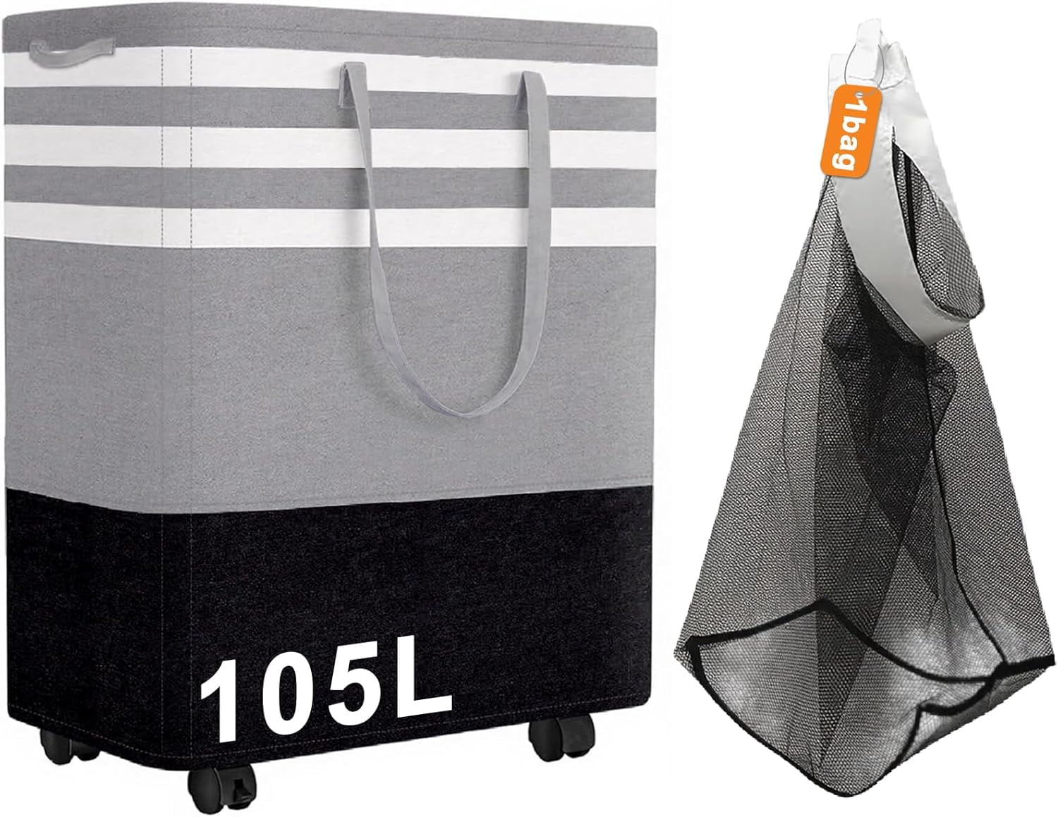 105L Large Laundry Hamper with 4 Wheels, Collapsible Waterproof Laundry Basket with Handles, Rolling Freestanding Clothes Hamper for Bedroom, Bathroom, Laundry Room, Dorm