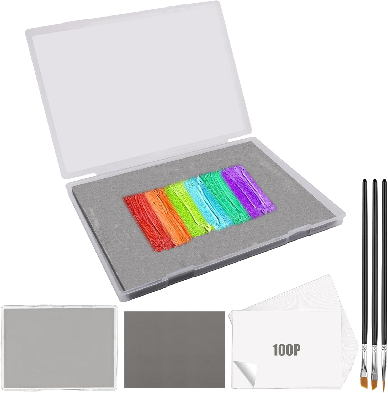 105P Stay Wet Palette for Acrylic Painting Kit, Portable Wet Palette Tray Box Keep Moist Palette for Painting Miniatures Paint Pallet with 100P Palette Paper, 1 Keep Moist Sponge, 3P Brush
