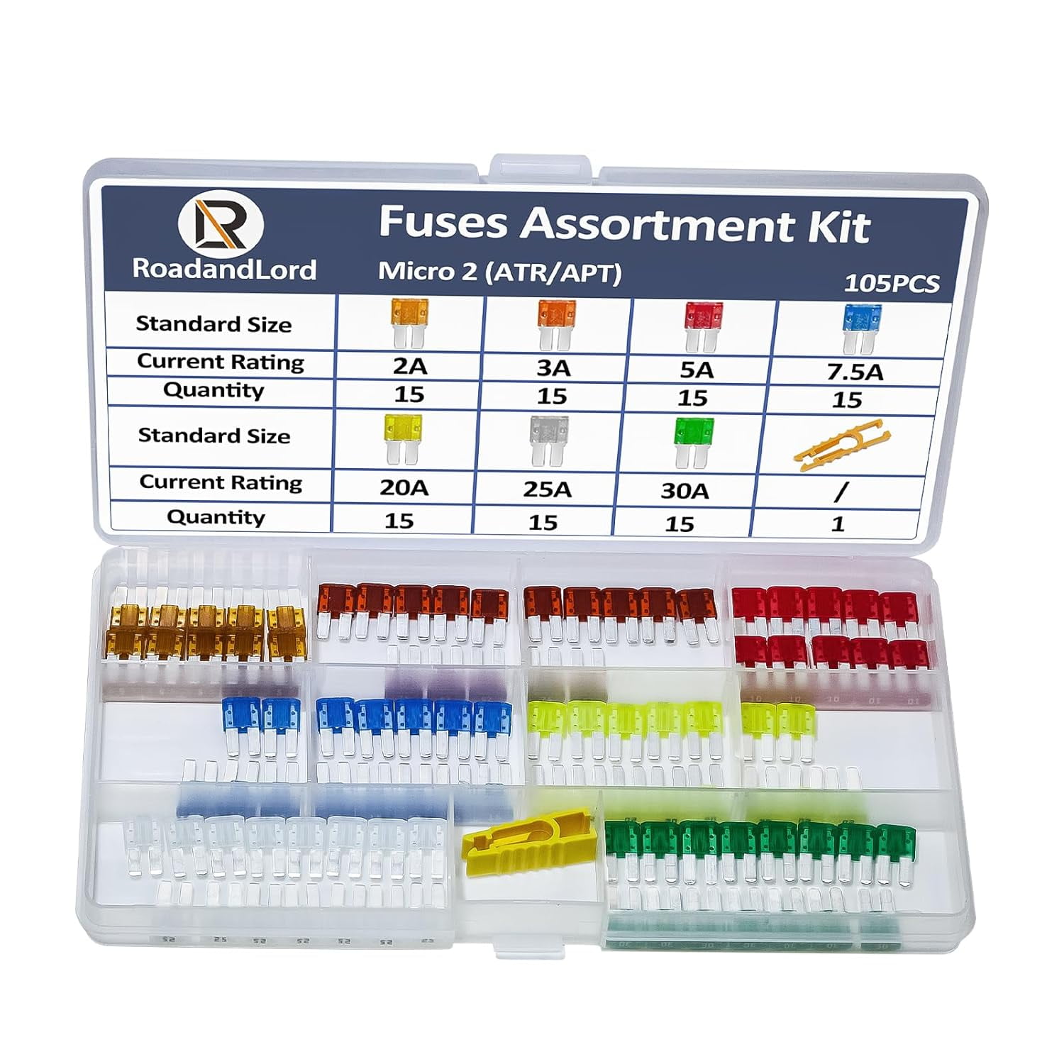 105Pcs Micro2 Fuses Automotive Car Blade Fuse Kit Micro2 Car Blade