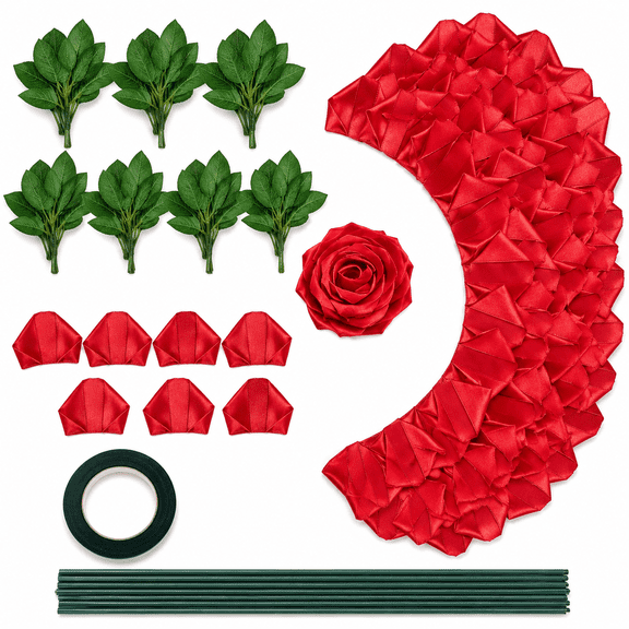 105Pcs Premade Satin Ribbon Rose Petals Kit Half-Finished Complete Set for Eternal Rose Ramos Forever Flowers Bouquets(Need Assembly) for Wedding,Anniversary,Birthday Valentine's Day