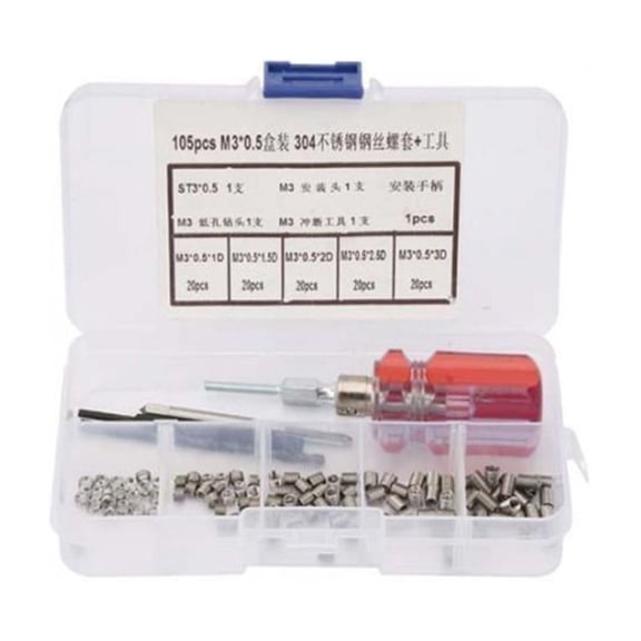 105Pcs/set Stainless Steel Thread Repair Insert Kit Tool Set Coiled Wire Helical Screw Sleeve Set For Hardware Repair Tools