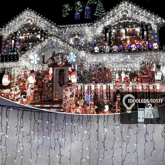 105ft 1000 LED Waterproof Curtain Lights - 8 Modes Plug-in Fairy Lights for Holiday Decor
