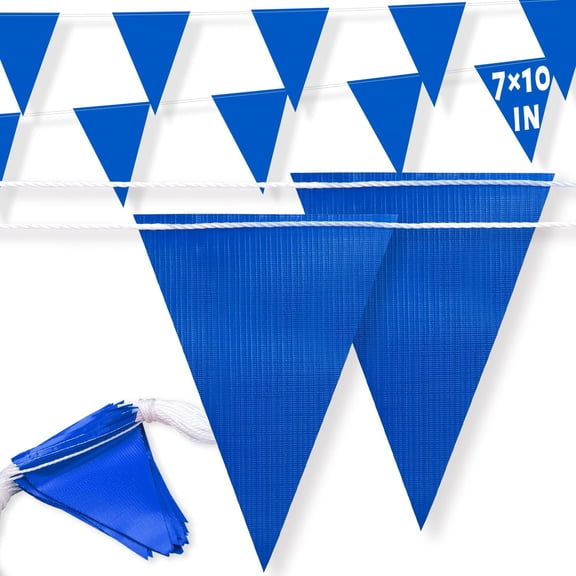 105ft Pennant Banner Flags, 7x10 Blue 45 Pcs High Visibility ging on String, Triangle Pool Flags for Backstroke, Construction Events Party Decoration Parking Marking Outside