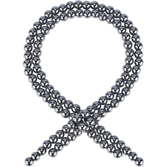105pcs Natural Hematite Beads 8mm Round Loose Stone Beads Black Hematite Beads Gemstone Spacer Beads with Cord for DIY Jewelry Necklace Bracelet Earring Making 1.8~2mm Hole
