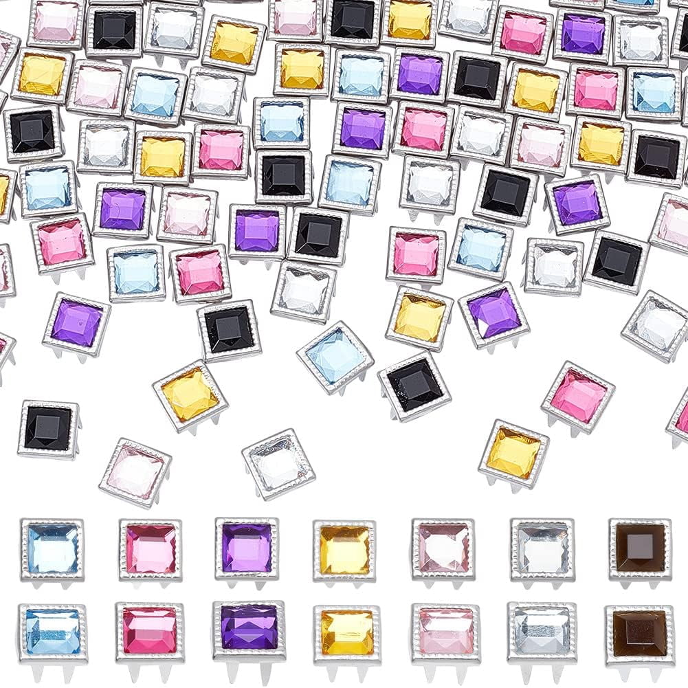 105pcs Claw Beads Nailhead 7 Colors 9mm Square Rhinestone Nailhead ...