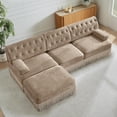 thumbnail image 1 of 106.1'' Modular Sectional Sofa, Chesterfield Velvet L-Shaped Couch, Upholstered 3-Seater Sofa with Ottoman, Button Tufted, Tassel Fringe Skirt, Deep Couches for Living Room, Bedroom, Camel, 1 of 11