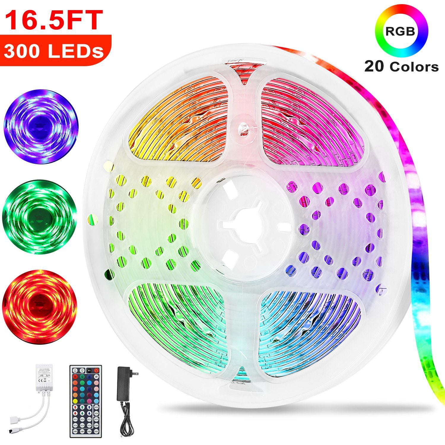 16.5FT LED Strip Lights 300 LEDs RGB with Remote Control IP65 Waterproof for Halloween Christmas Party Decor