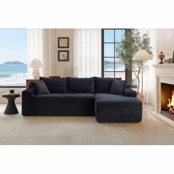 106.3" Cloud Modular Sectional Sofa with Reversible L-Shape Chaise, 4 Seat Deep Seat Corduroy Couch, No Assembly Required Modern Living Room Sofa, Black