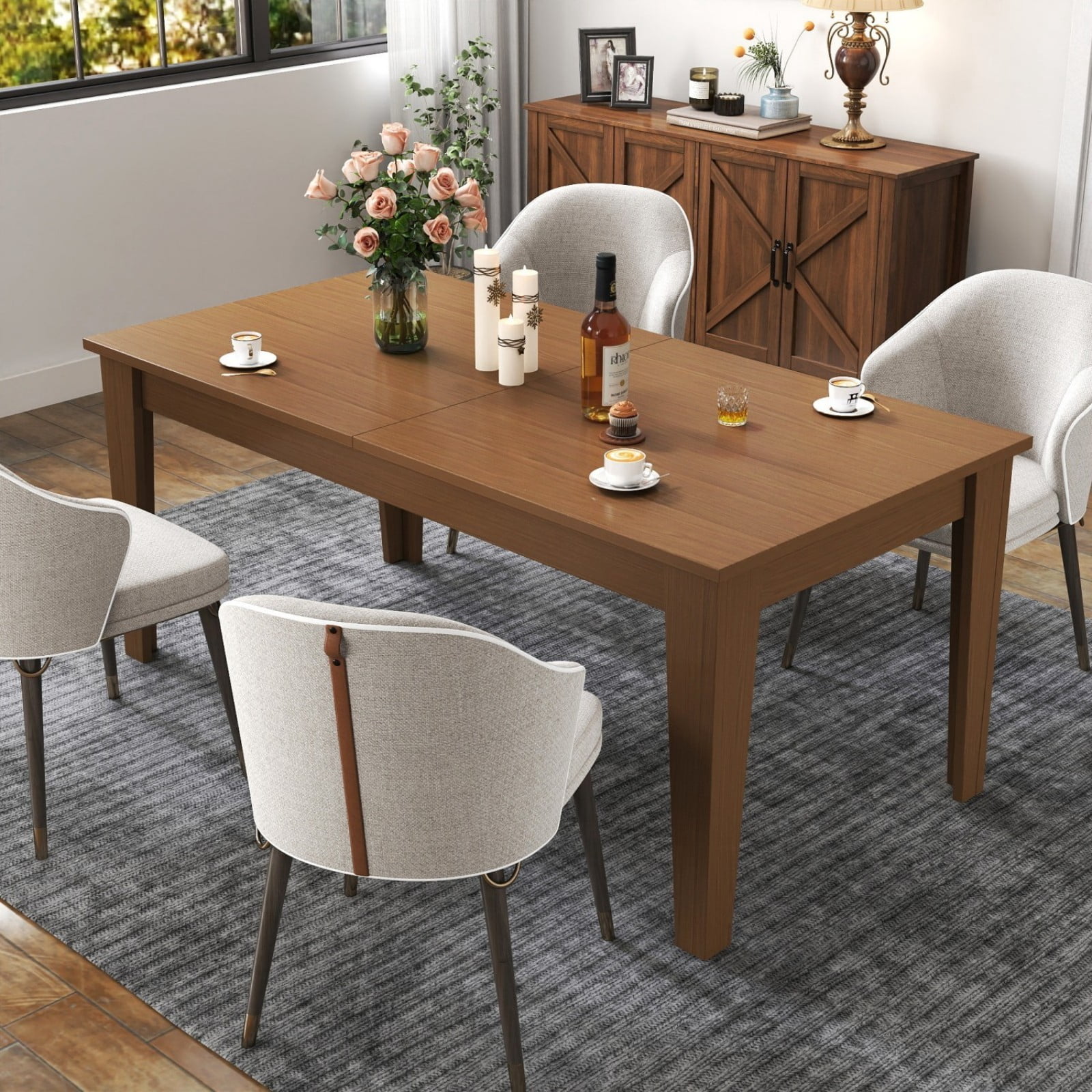 106.3" Extendable Dining Table, Large Woodgrain Kitchen Table with Expandable Design, Modern Rectangular Dining Room Table for Family Meals, Office, Study & Gathering Spaces, Oak