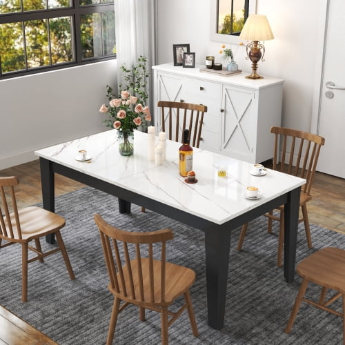 106.3" Large Extendable Dining Table, Space-Saving Kitchen Table for Family Meals, Woodgrain Finish, Melamine Surface, for Living Room, Office, Patio