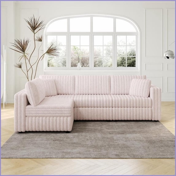 106.3" Modern Light Pink L-Shaped 4-Person Sofa - Plush Imitation Rabbit Fabric, Detachable Washable for Living Room/Bedroom