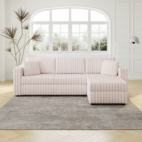 106.3" Soft 3-Person Sofa with Hydraulic Lift & Washable Cushions | Bedroom Light Pink