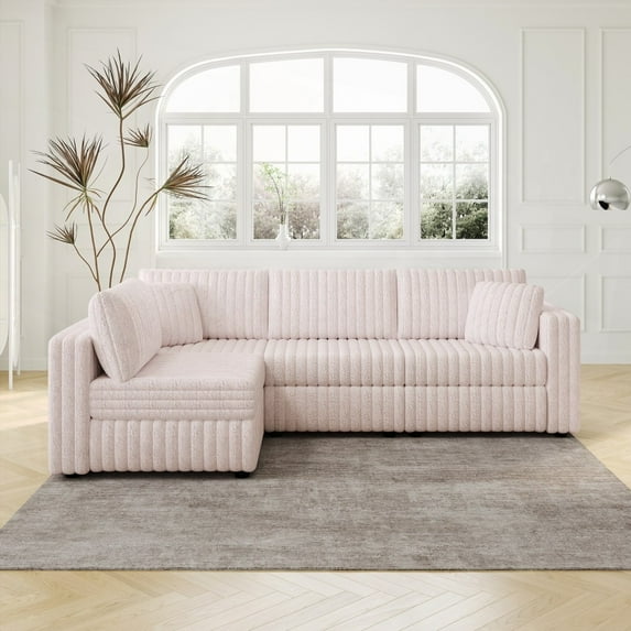 106.3" Soft L-shaped 4-Person Sofa in Light Pink - Modern Plush with Detachable Cushions for Living Room