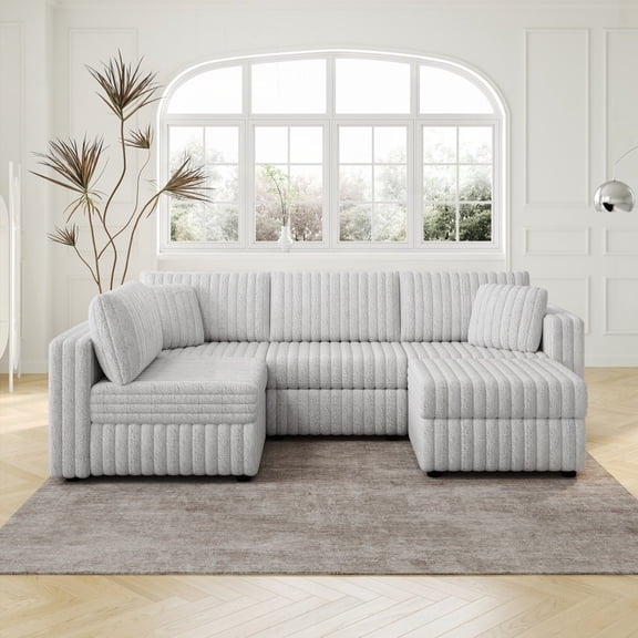 106.3" Soft U-shaped 4-Person Sofa. Features Hydraulic Lift & Storage. Matches Ottoman. High-Quality Materials. Multi-Functional for Home. Modern Design.