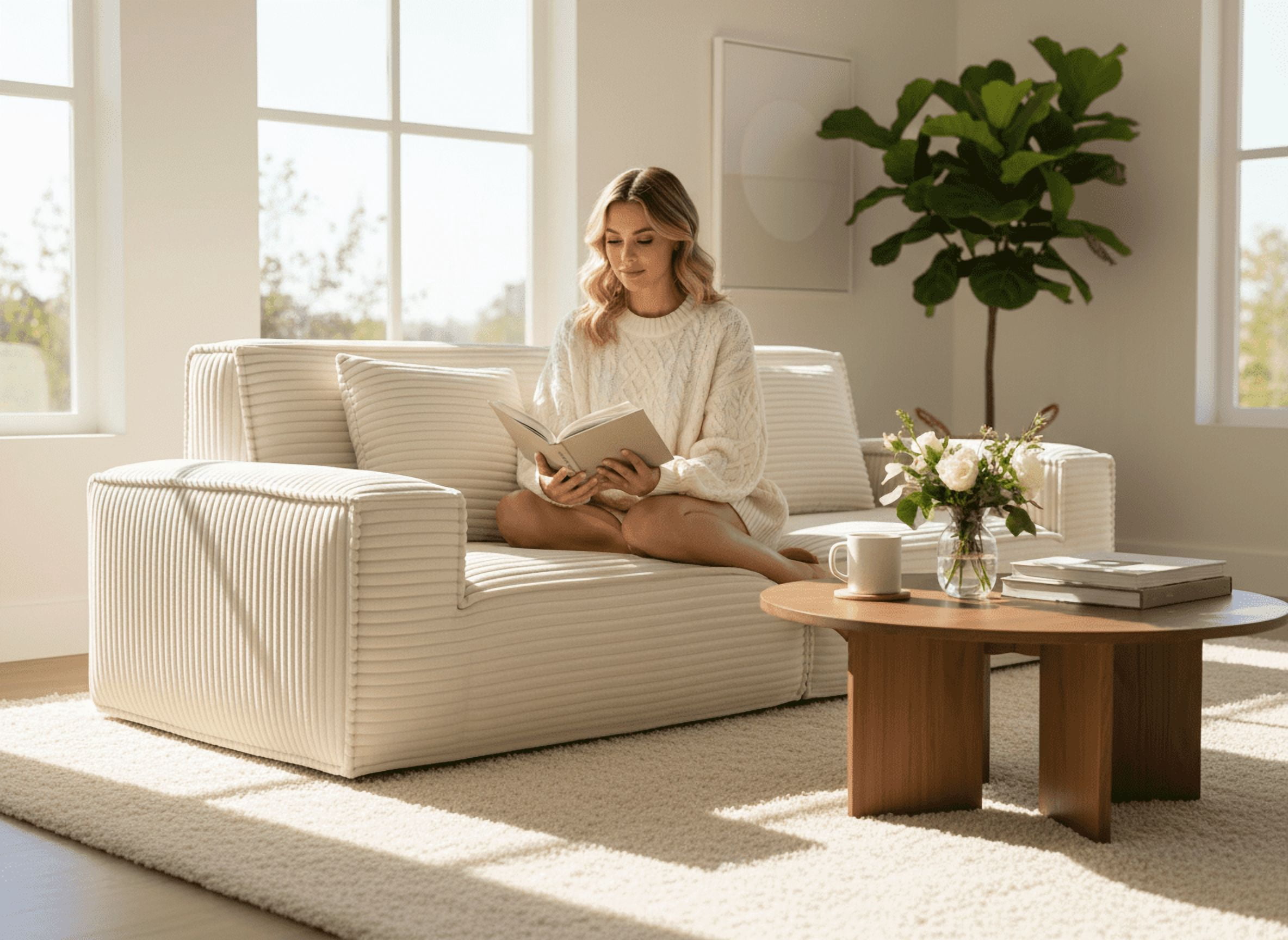 106.3 inch large striped fabric compression sofa, modern style ...