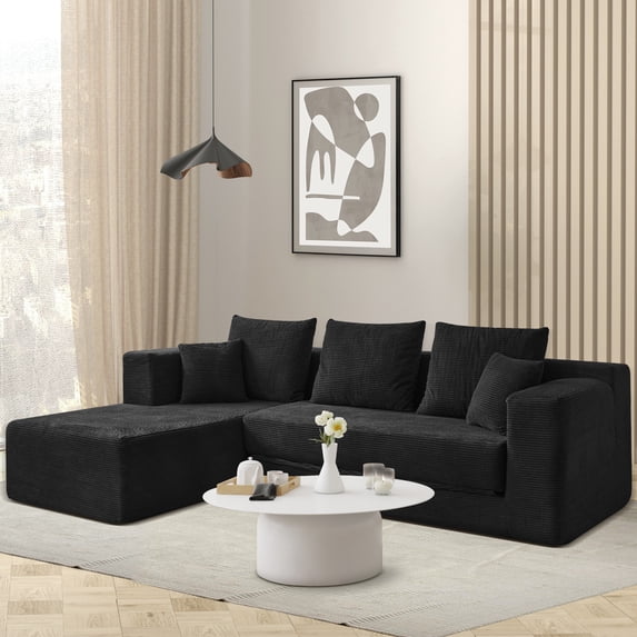 106.5” Sectional Sofa with Chaise, YINIX 3 Seater L-Shaped Sofa Couch for Living Room, Black