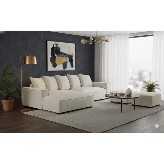106.7-Inch L Shaped Loveseat and Chaise, Luxe Large Two-Piece Right ...