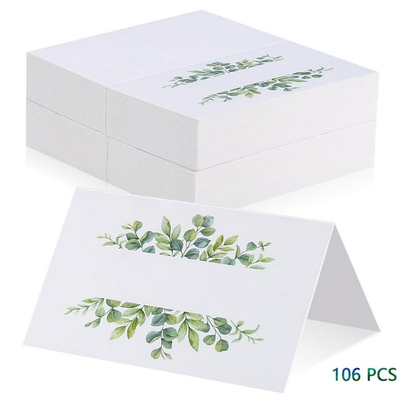 106 Blank Wedding Place Cards with Eucalyptus Wreath - Elegant Escort Cards for Table Setting, Wedding Reception, Banquets & Events.