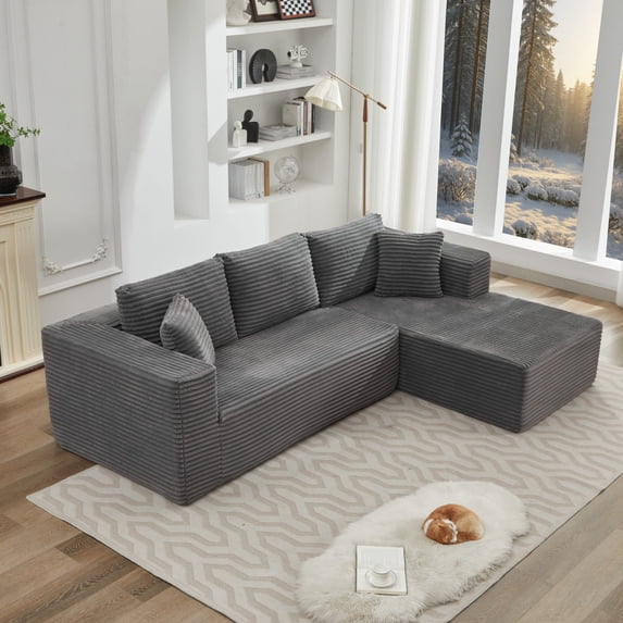 106" Cloud Sectional Couch L-Shape with Right Facing Chaise(Single Seat Is Not Included),Deep Seat Modern Modular Sofa for Living Room,No Assembly Required (Gray)