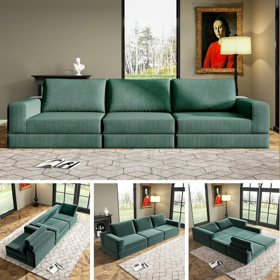 106" Convertible Sofa Bed Cloud Modular Sectional Sofa, Modern Deep Seat Folding Sofa for Living Room, Bedroom, No Assembly Required, Corduroy Fabric, Flexible Configurations