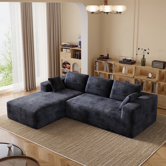 106" Corduroy Sectional Couch, Boneless L Shaped Couch with Deep Seat, Cloud Foam Sofa with Oversized Chaise, No Assembly Needed for Living Room with Left Facing Chaise Black