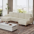 thumbnail image 1 of 106" Corduroy Sofa for Living Room, U Shaped Couch, Wood Frame, Beige, 1 of 9