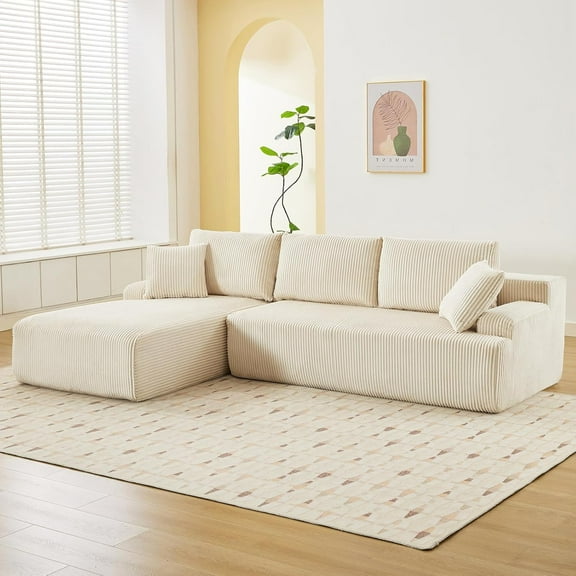 106" Modular Cloud Couch, L-Shaped Corduroy Sectional Sofa with Chaise, No Assembly, Ultra-Plush Comfort